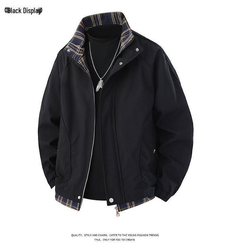 2026 New Arrival Unisex American Style Stand Collar Plaid Patchwork Jacket for Spring and Autumn