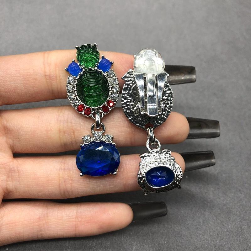 Medieval Heavy Industry Blue Rhinestone Necklace Earring Set for Women's High End Orders, Exaggerated High End Charm Necklace Earrings