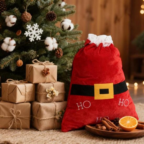 Big Velvet Santa Bag Soft Drawstring Christmas Gift Bag Extra Large Red Christmas Cloth Sack for Holiday Packaging Party Supplies