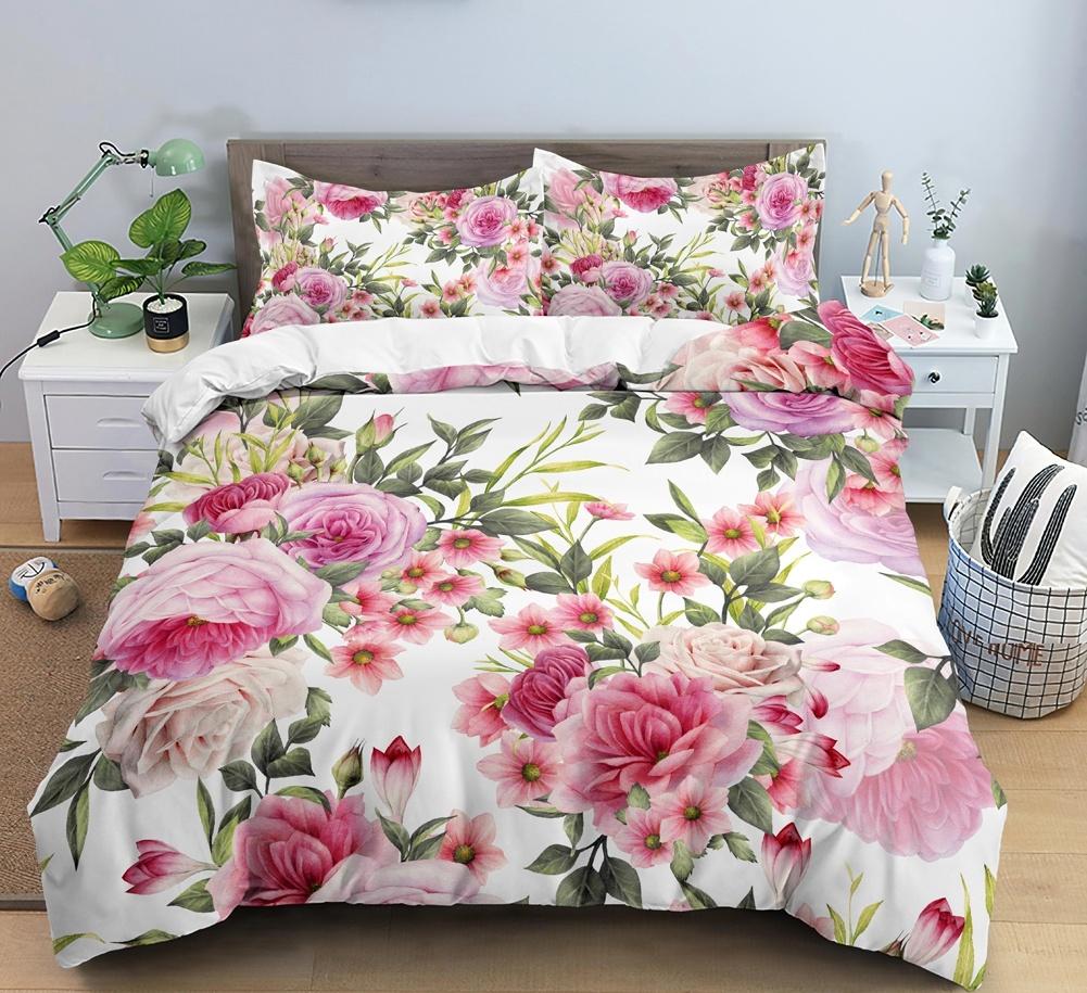 3d HD Printed Duvet Cover Queen King Size Watercolor Floral Set for Girls Teens Room Decor 3 Piece Set with 2 Pillowcases