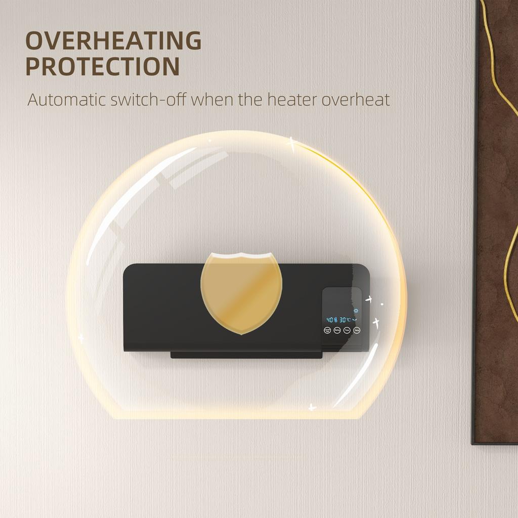 2000W Wall Mounted Heater, 18-45 Degrees C Temperature, Black