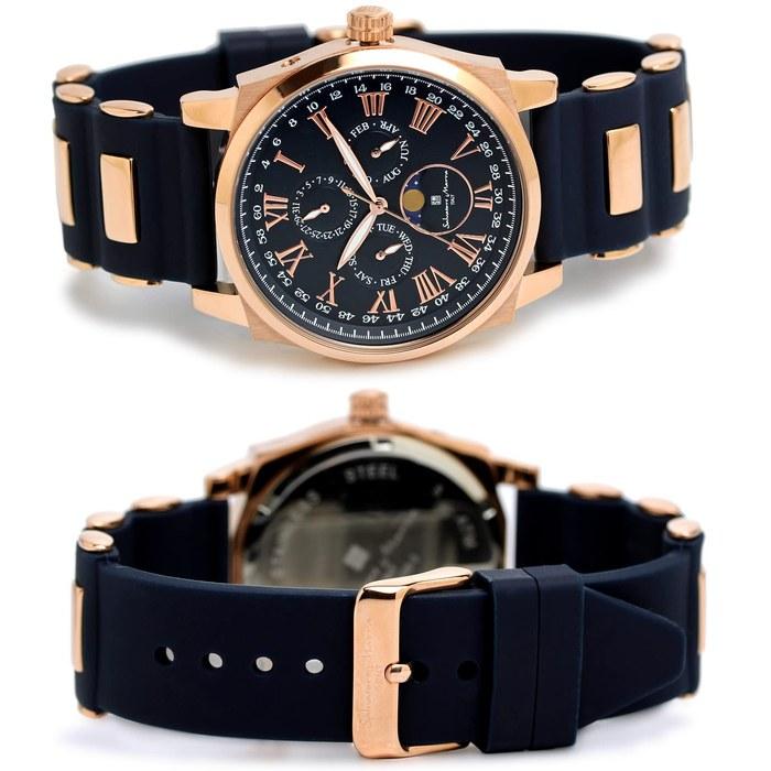 Salvatore Marra Watch Moon Phase Multi-Calendar 5ATM Waterproof Business Formal Men's Rubber Strap Limited Model Blue Pink Gold