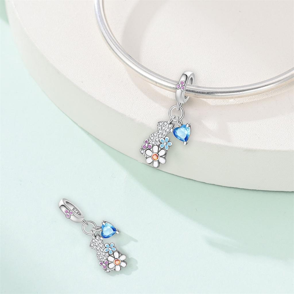 Orange Pet Series Beads Pink Flowerpot Jump Rope Kitten Charm Bracelet Fit Copper Women'S Necklace Diy Jewelry Gift