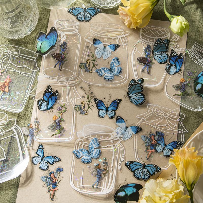 PET Sticker Transparent Plant Flower Botttle Handbook Retro Floral Decoration Stickers DIY Scrapbook Collage Photo Frame