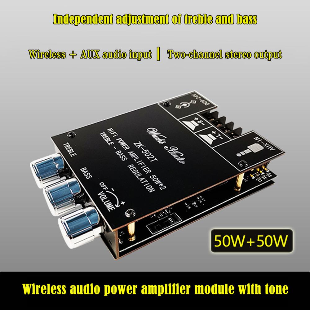 50W*2 BT Audio Amplifier Module AUX BT5.0 Audio Input Left and Right Channel Output Power Amplifier Board with Sound