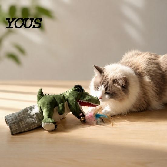 Cat Training Supplies Wrestling Glove with Arm Sleeve, Dinosaur Interactive Toy, Puppet Realistic Hand Bite Proof Protective 2 Feather Toys for