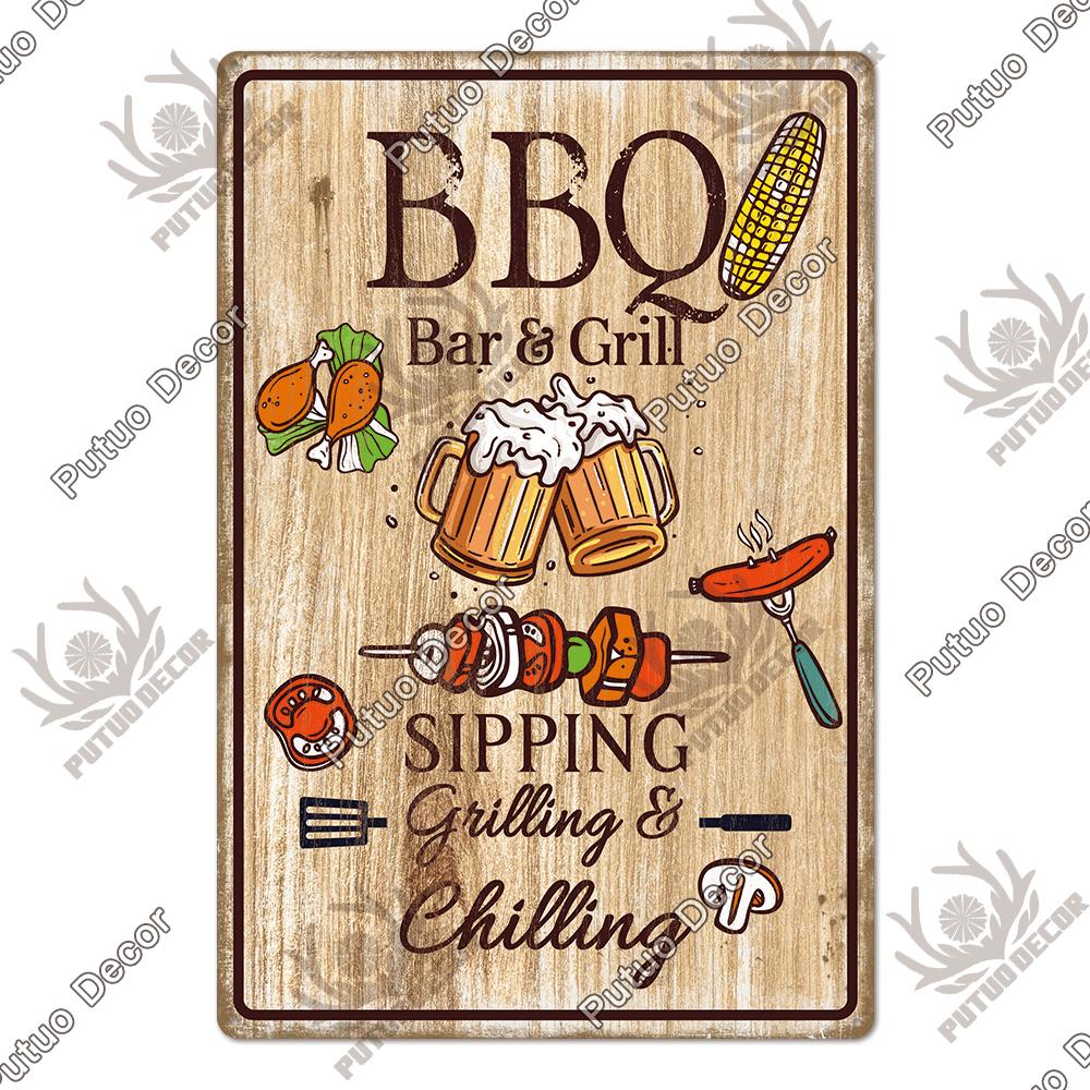 Putuo Decor BBQ Metal Sign Tin Plaque Vintage Metal Signs Iron Painting for Barbecue Bar Pub Kitchen Party Zone Wall Decor
