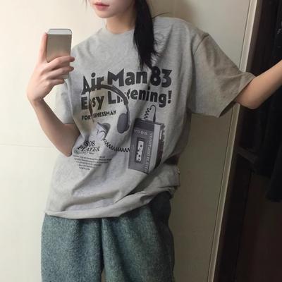 Summer Women Vintage Letter Print T Shirt for Young Girl Harajuku Round Neck Loose Casual Y2K Harajuku Tops Korean Gray T-shirts