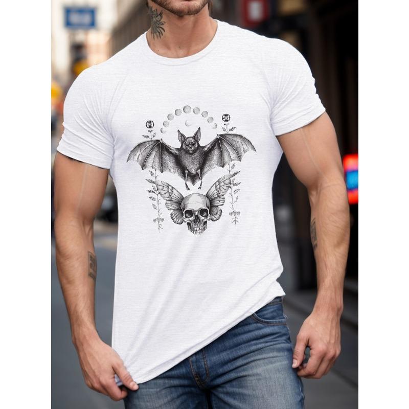Stylish Plus Size Men's T-Shirt with Unique Bat Design - Comfortable Round Neck, Short Sleeve Casual Tee for Casual Attire, PLUS SIZE