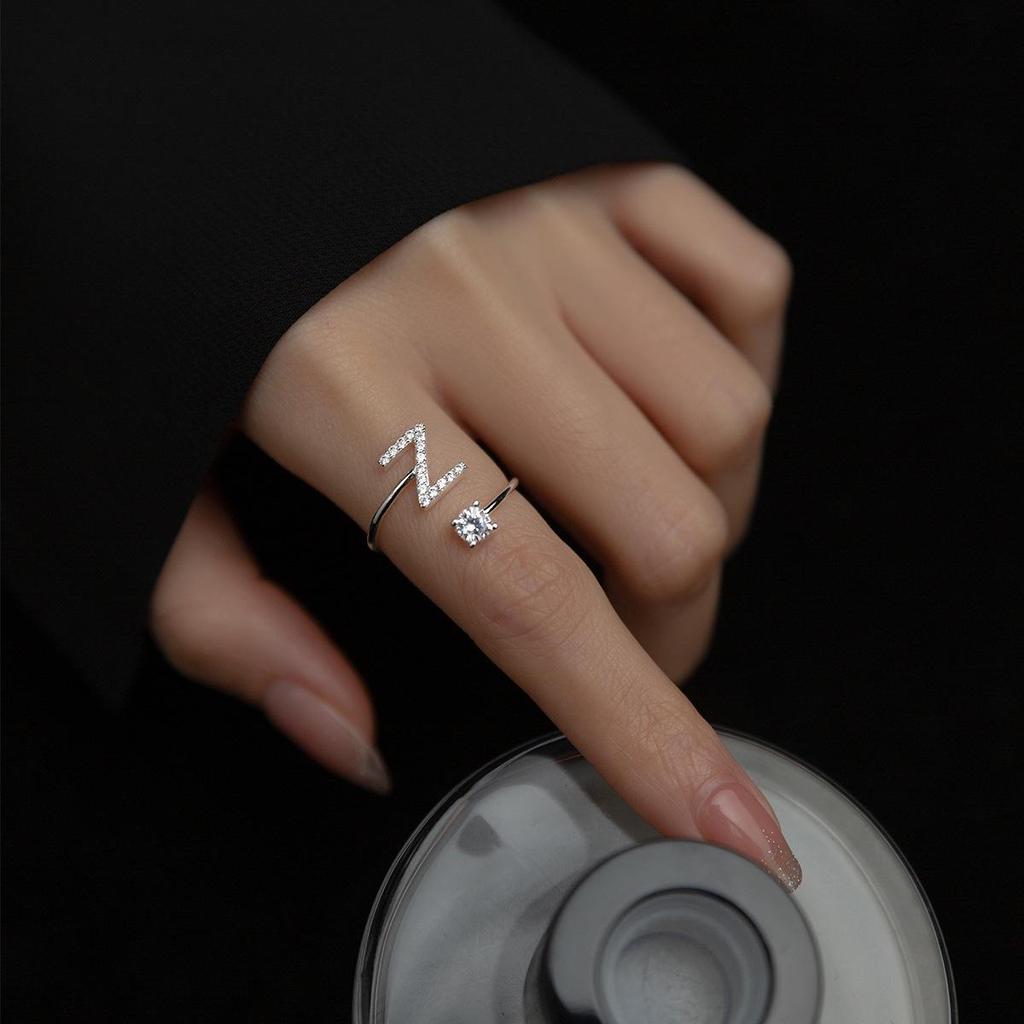 Women's Alphabet Rings: Unique Japanese and Korean Style, Plain Band, Open Design for Index Finger.