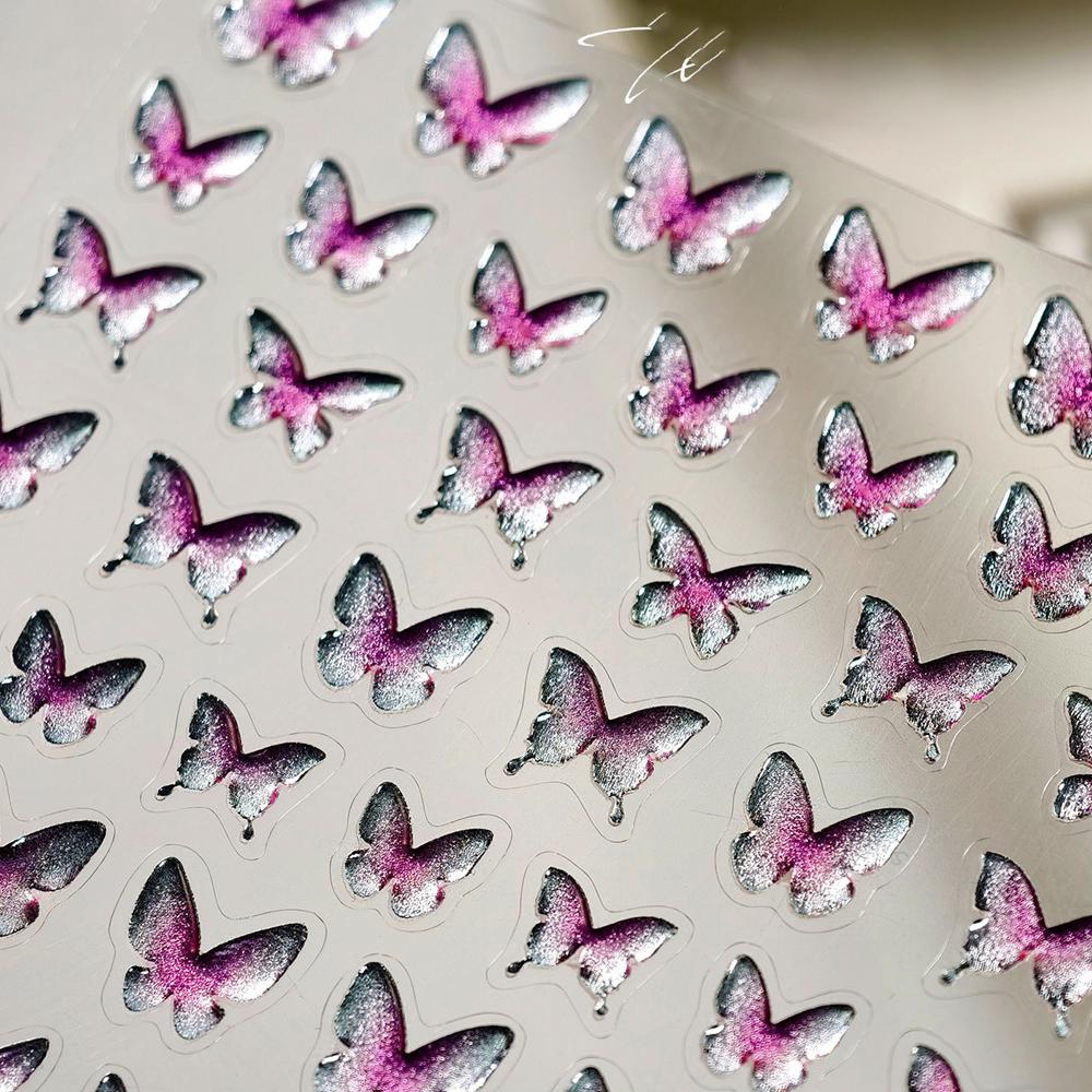 1 Piece 5D Retro Colorful Hand-painted Butterfly Nail Stickers Shell Light Butterfly Rhinestone Soft Relief Nail Art Stickers