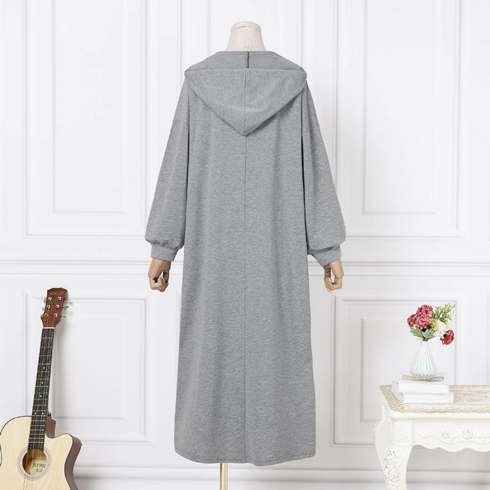 GMXIA Women's Fashion Autumn Winter Solid Color Print Long Sleeve Hooded Casual Dresses Hoodie Dresses