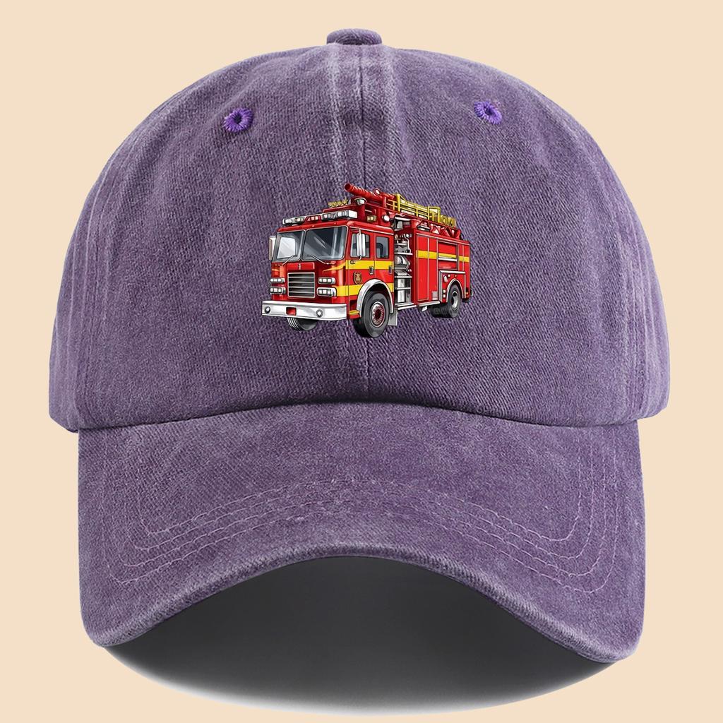 Pc Polyester Illustrated Fire Truck Creative Minimalist Themed Design Printed Baseball Cap Urban Casual Headwear Black Papa T