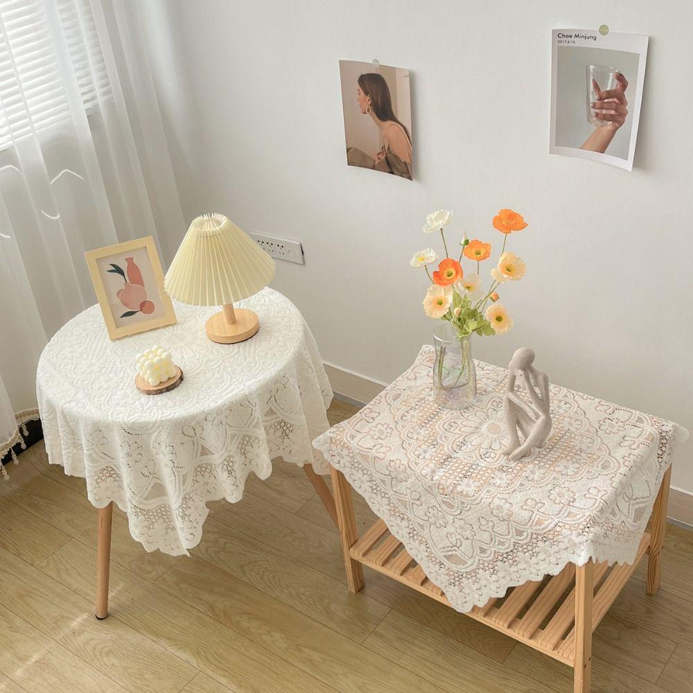 New Lace Embroidered Tablecloth Square Solid Color Dinning Tables Cover Elegant Flower Tea Table Cloth Home Decor