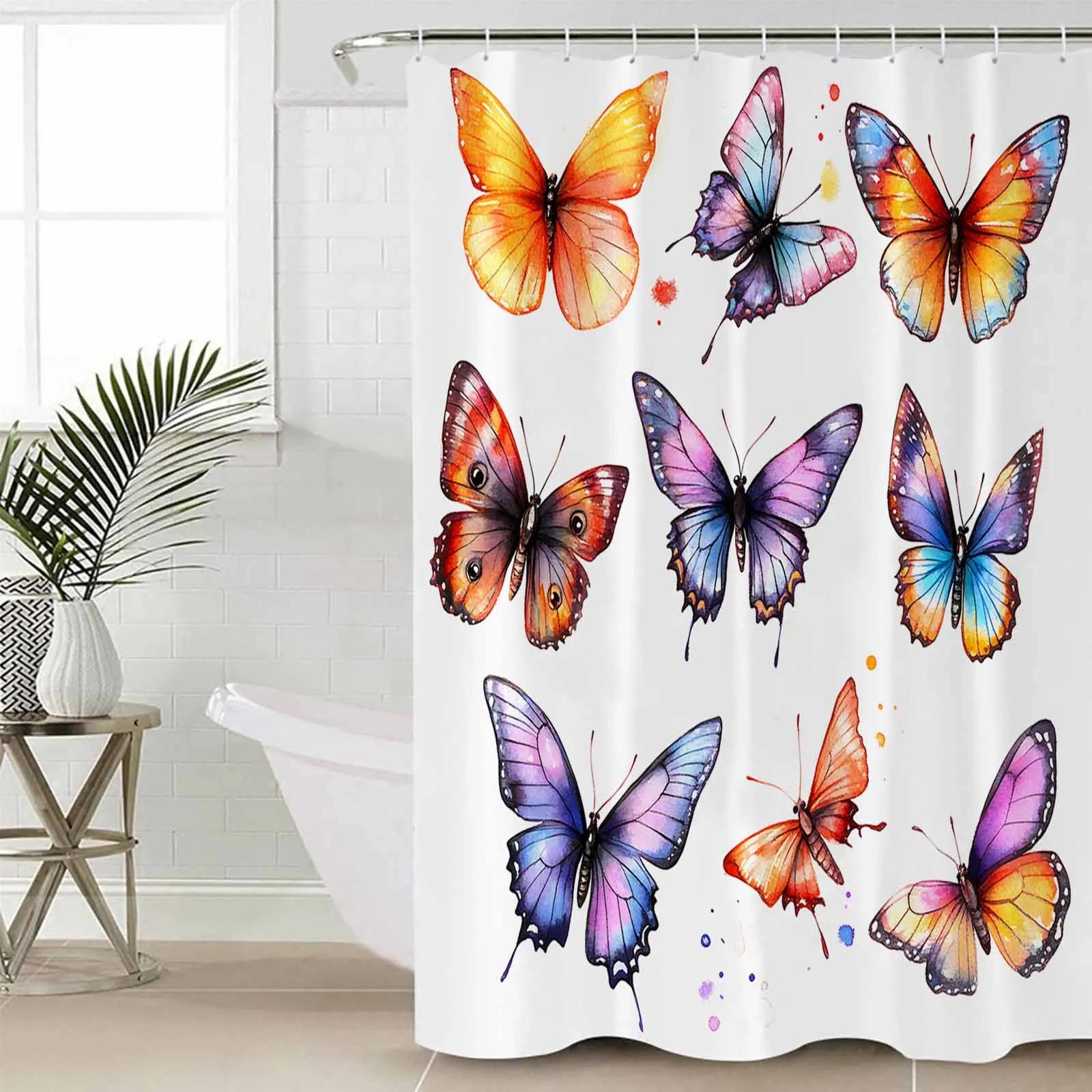 

Retro Colorful Butterfly Shower Curtains Waterproof Bath Curtains Home Decor Modern Luxury Bathroom Curtain W60H190(CM)-1 Pcs