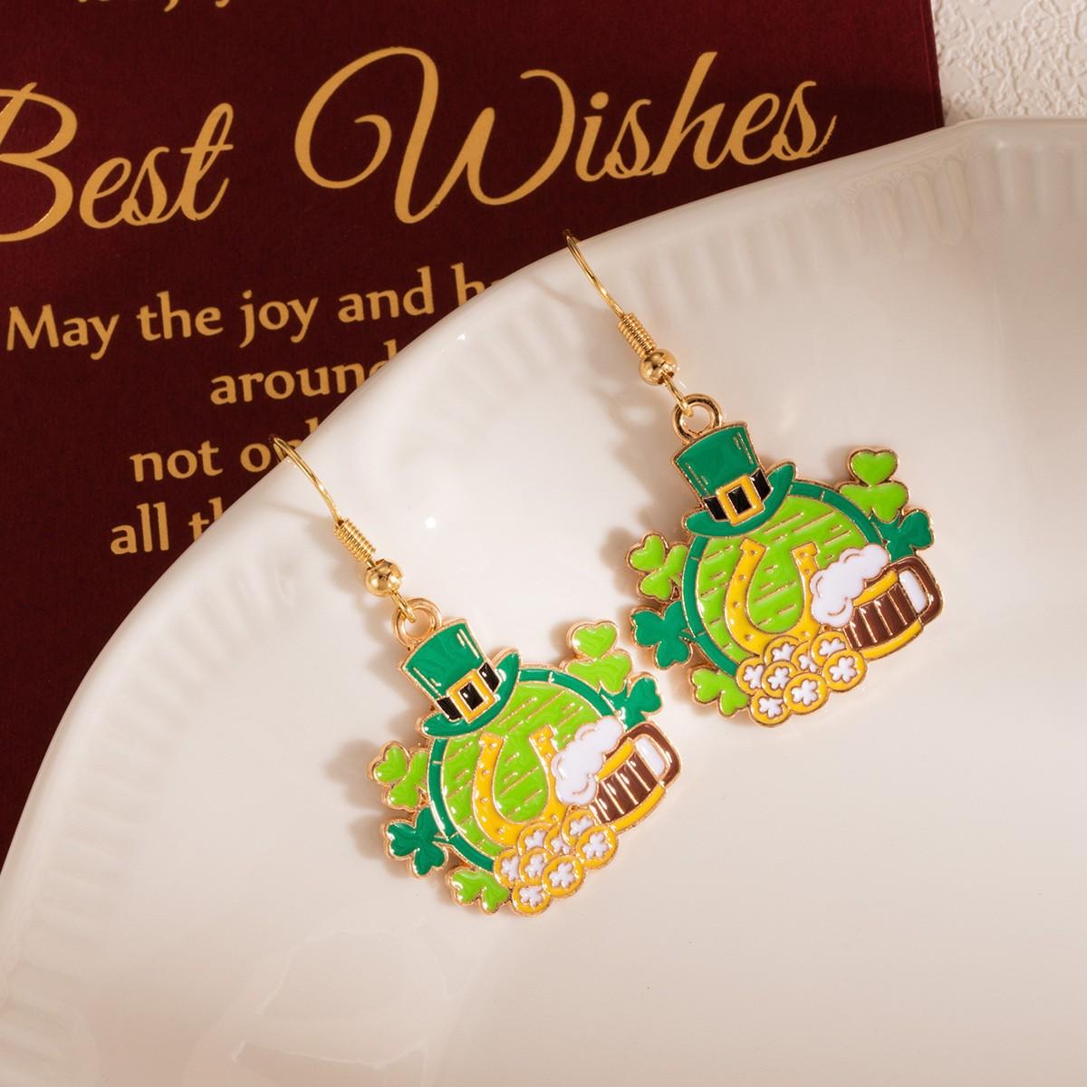 Irish Holiday Earrings Set Clover Lucky Car Lucky Ear Hook Jewelry