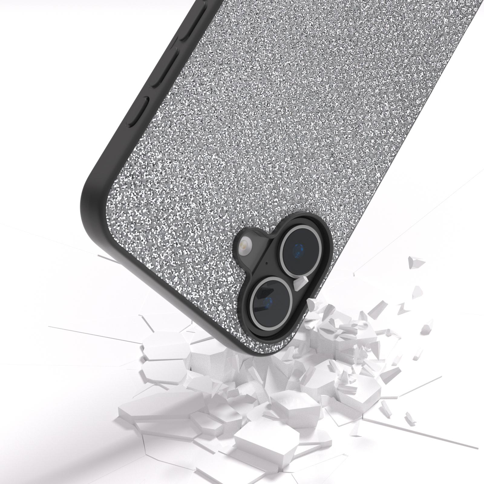 

For iPhone 16 Case Black Edge PU+PC+TPU Phone Cover Rhinestone Texture