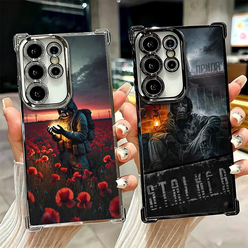 S-Stalker Game Cool Plating Phone Case For Samsung Galaxy S24 S25 FE S26 Edge S23 Ultra S22 S21 Plus S20 Anti-Fall Airabag Cover