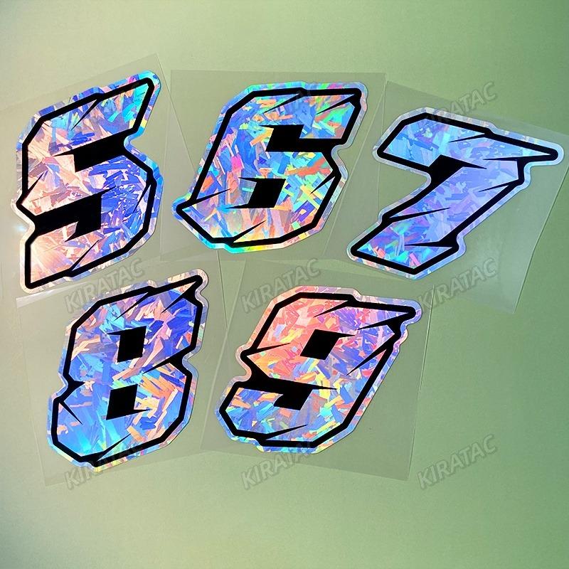 1PC Holographic Carbon Fiber Arabic Numerals Motorcycle Stickers Waterproof Vinyl Decals for BMW KTM YAMAHA Kawasaki Suzuk Honda