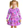 Kids Girls Casual Daily Dress Cute Cartoon Print Long Sleeves Dance Wear Princess Dress  2-12 Years