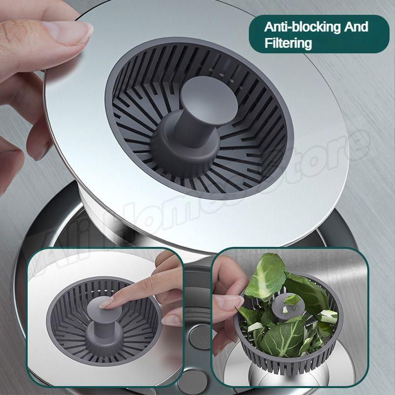 Küchen-Filterspüle 3-in-1 Pop-Up ABS Silberbeschichteter Spülsieb-Abflusskorb 327Qqping Verstopfungs-Rückschlagkern Auslaufsicherer Stöpsel