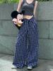 Women's Retro Plaid Wide-Leg High-Waisted Pants - Early Autumn Floor-Length Style