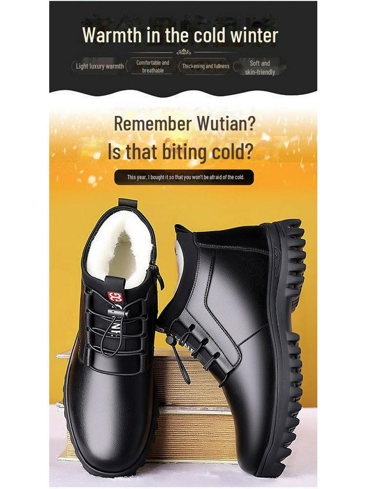 Men's Winter High-Top Leather Boots with Velvet Lining