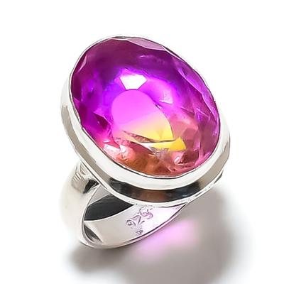 Anello Regalo in Argento Sterling 925 Fatto a Mano con Tormalina Bicolore Misura 8 f4V62
