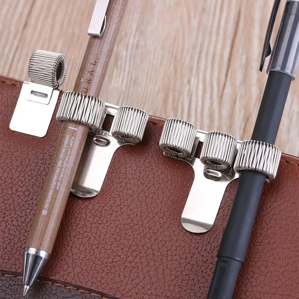 Adjustable Portable Convenient Office Supplies Metal Pen Clips Spring Pen Holder Elastic Loop Notebook