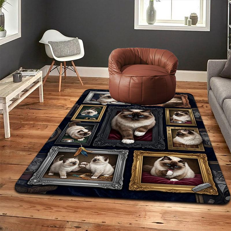 Cat Portraits Pattern Rug Floor Mat for Living Room or Bedroom Soft and Comfortable Carpet a Gift for Birthday and Holiday.