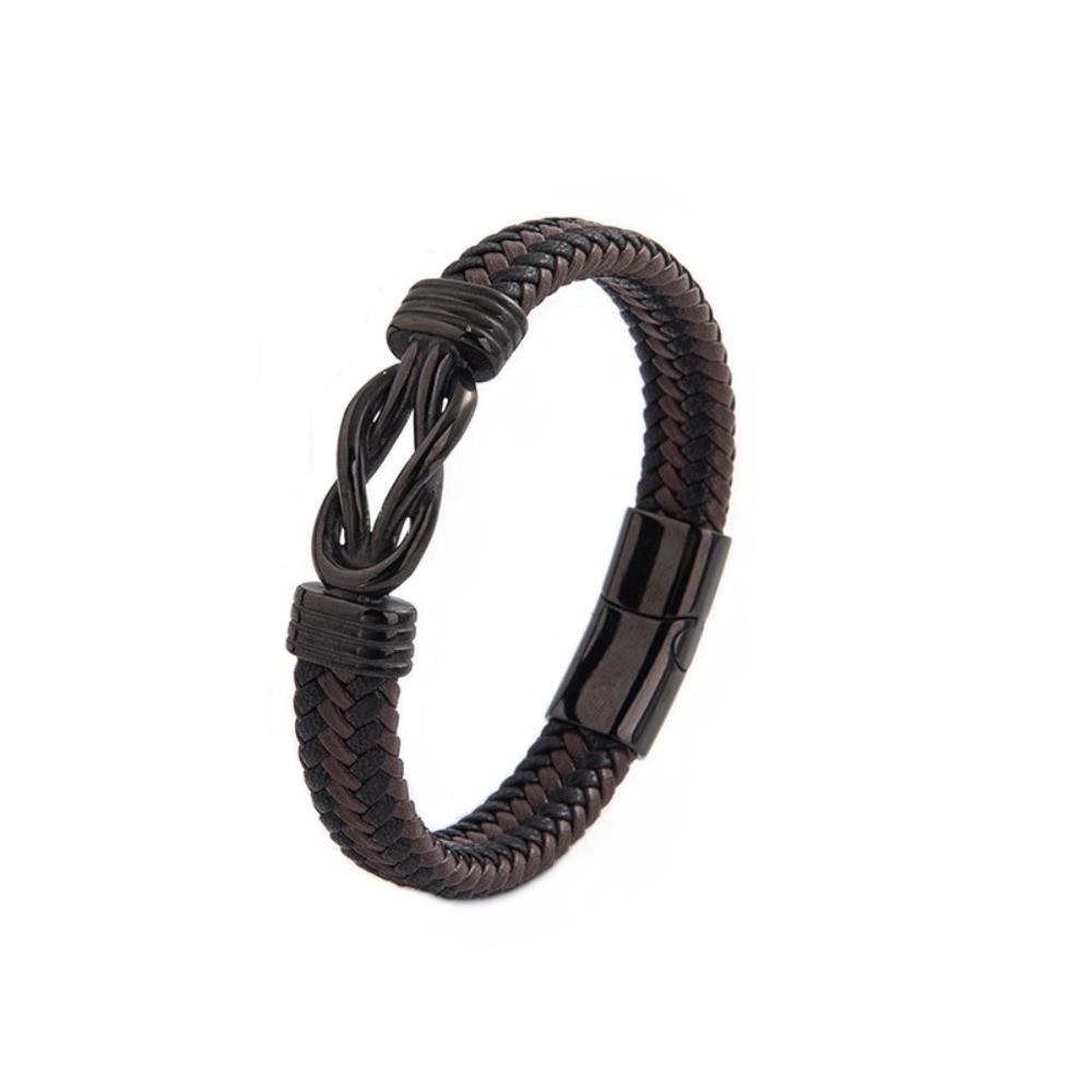 Multi-Strand Braiding Men's Figure-Eight Leather Bracelet Professional Office Accessory