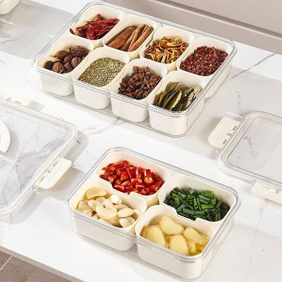 8 Grids unterteilt Serviertablett Aufbewahrungsbox Küche tragbare Unterformat Gewürz Trennbox Frischhaltebox Snack Obst Lebensmittel Box
