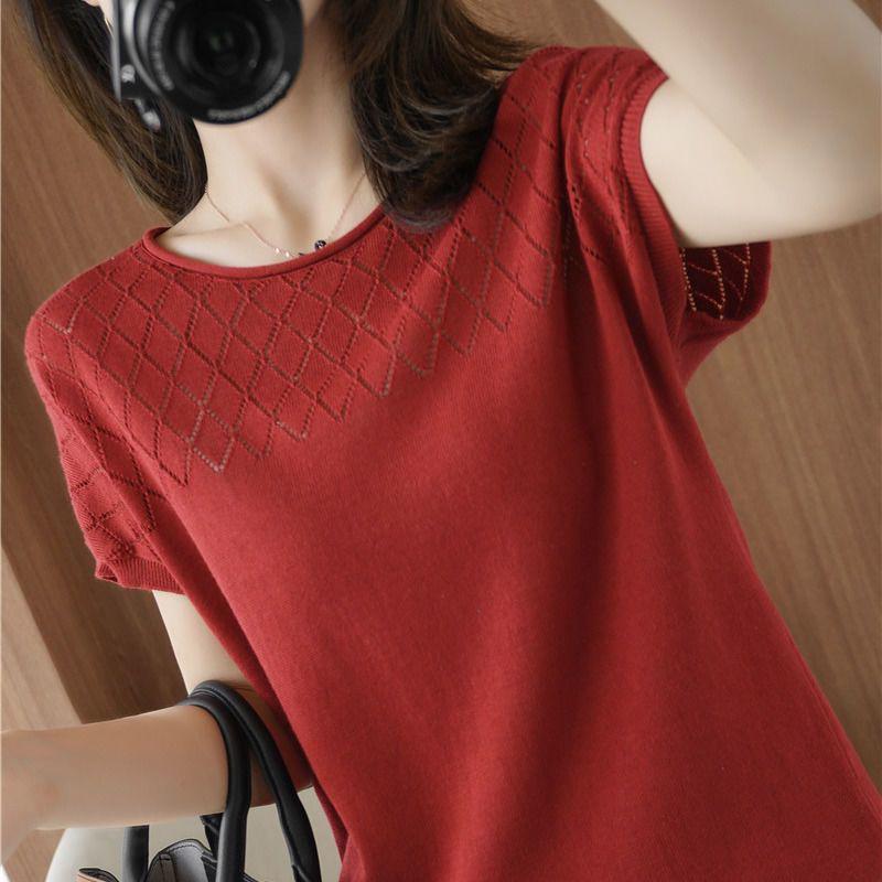 2025 Summer Striped Knit Top: Loose, Slimming, Casual Fashion Extra Large вино красного