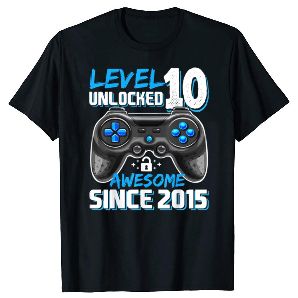Funny 10th Birthday Boy Level 10 Gamer 10 Year Video Game Party T Shirts Streetwear Tee Shirt Short Sleeve Unisex Loose Clothing