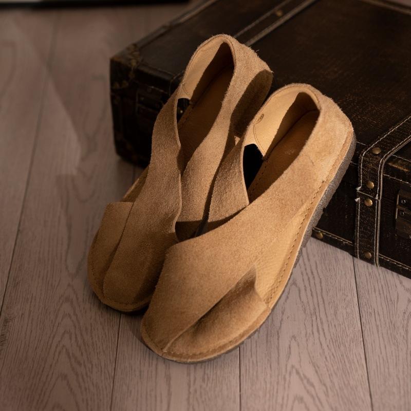 Summer handmade leather casual shoes men's bag head side empty one pedal single shoes retro men's sandals