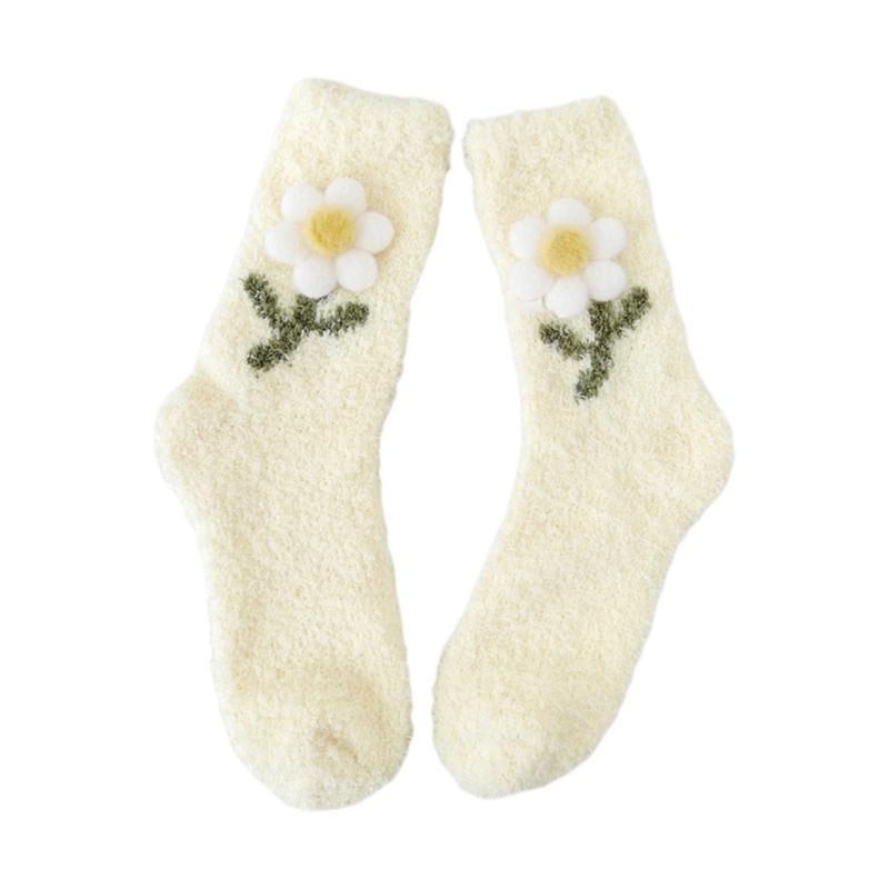 Japanese Women Girl Cute Coral Fleece Slipper Socks 3D Plush Flower Thicken Warm Thermal Fuzzy Floor Sleeping Socks