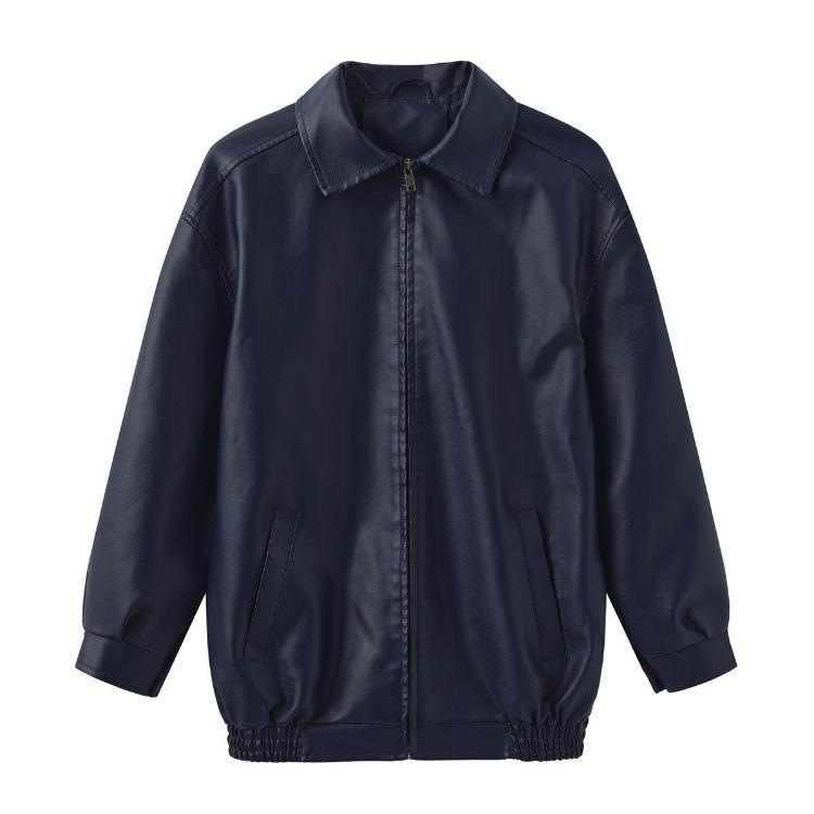 Women Fashion Slim Fit Pu Leather Jacket Long Sleeve Lapel Collar Zipper Coat for Fall Winter