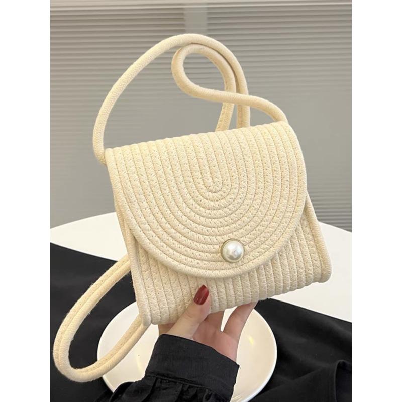Straw bag new versatile small bag handmade cotton thread woven bag women's holiday wind messenger small square bag