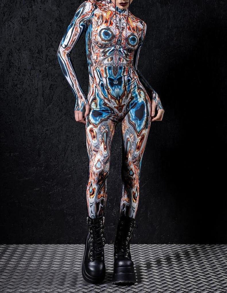 3D Digital Printing Stage Performance Costumes Adults Halloween Events Carnival Theme Party Cosplay Outfit Pretend Game Jumpsuit