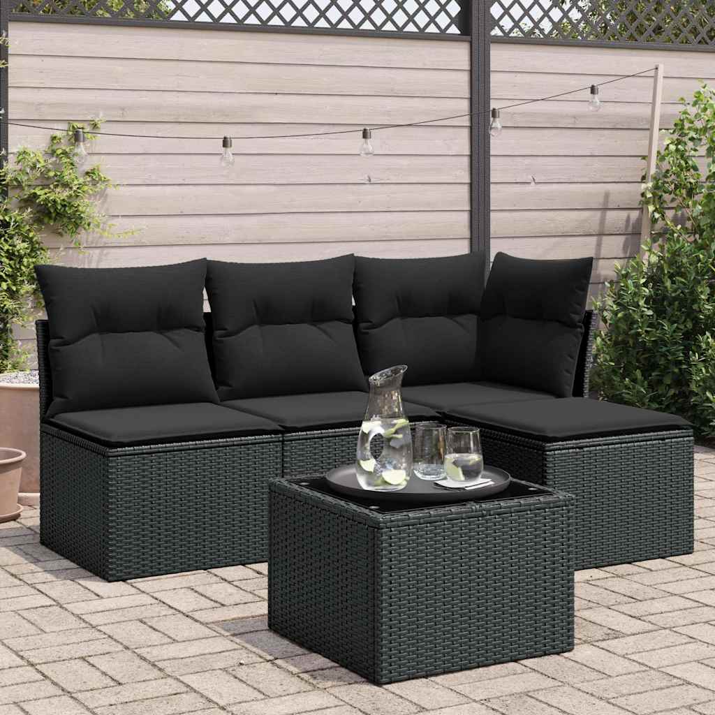 Vidaxl 5-Cz. Garden Lounge Set, Cushions, Black PE Rattan