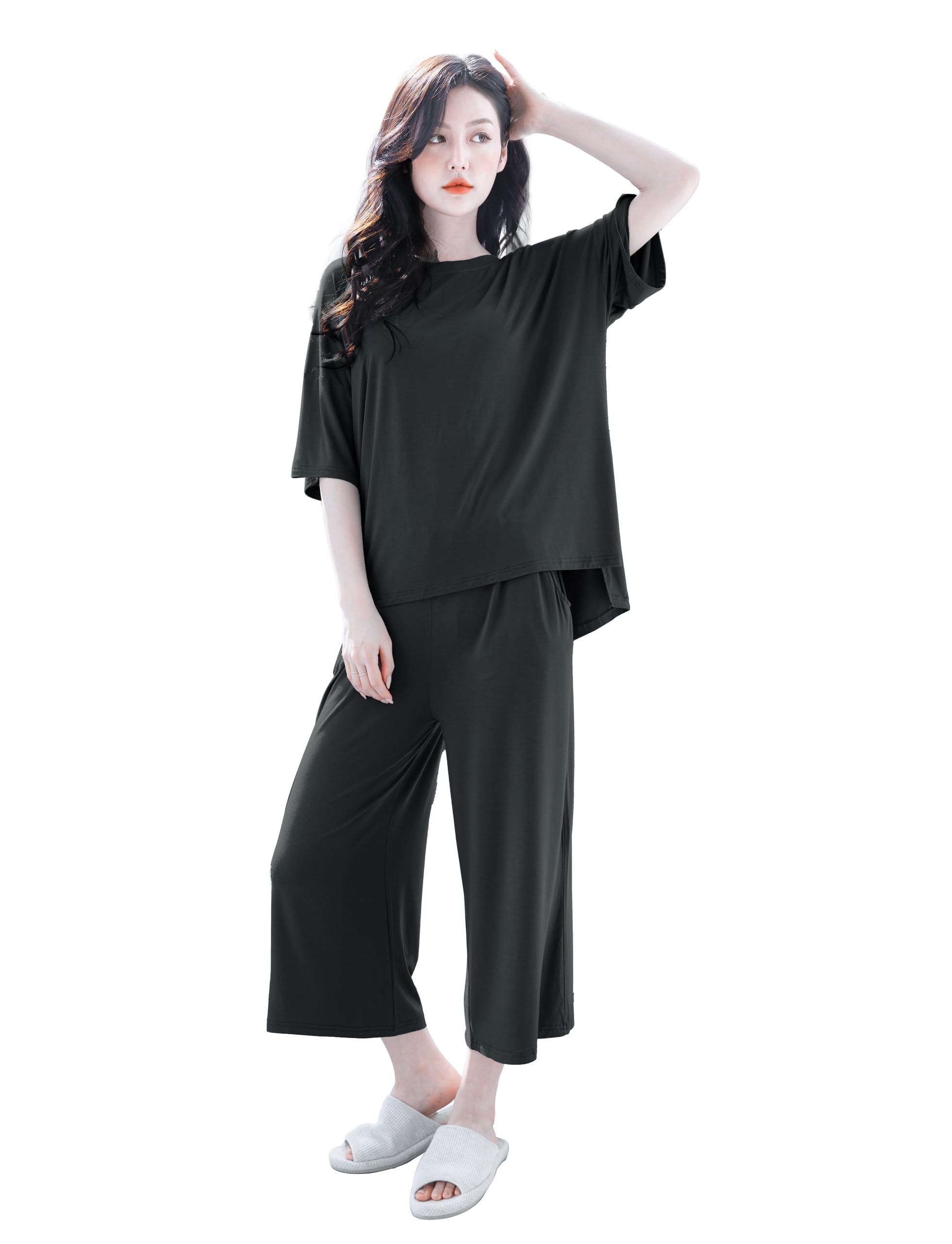 

MiniZaru Loungewear Pajamas Modal Women s Set, 3/4 Length, Cute, Summer, Cooling,