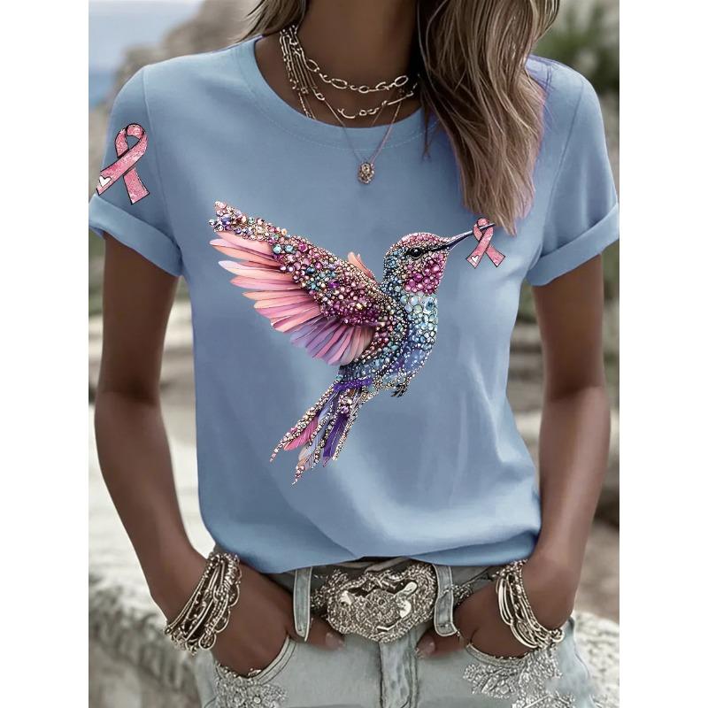 Printed Retro T-shirt Short-sleeved Crew Neck Casual Top