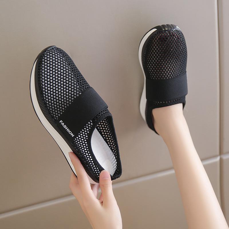 

Обувь 2025 летняя большого размера сумка головные уборы полутапочки женские сетчатые без каблука одна педаль женские туфли плоские туфли 35 чёрный
