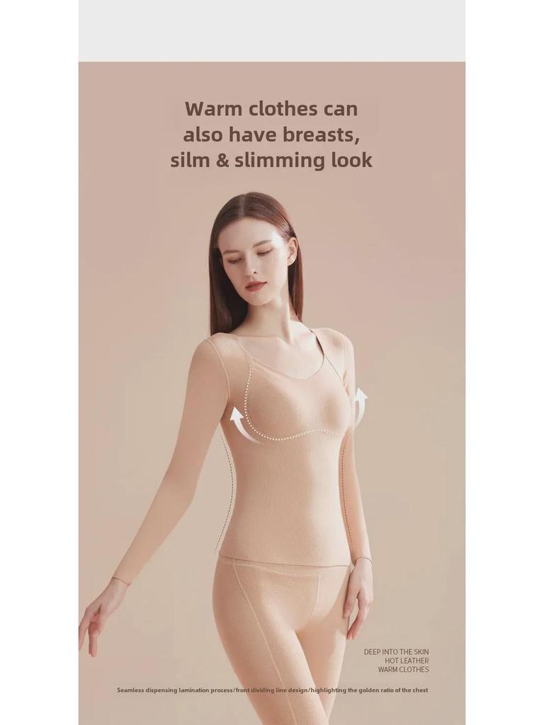 Damen 75D Milchseide Langarm-BH mit Brustpolstern - Winterwärme, Konstante Temperatur, Antibakteriell, Nahtlos, Schnell wärmend.