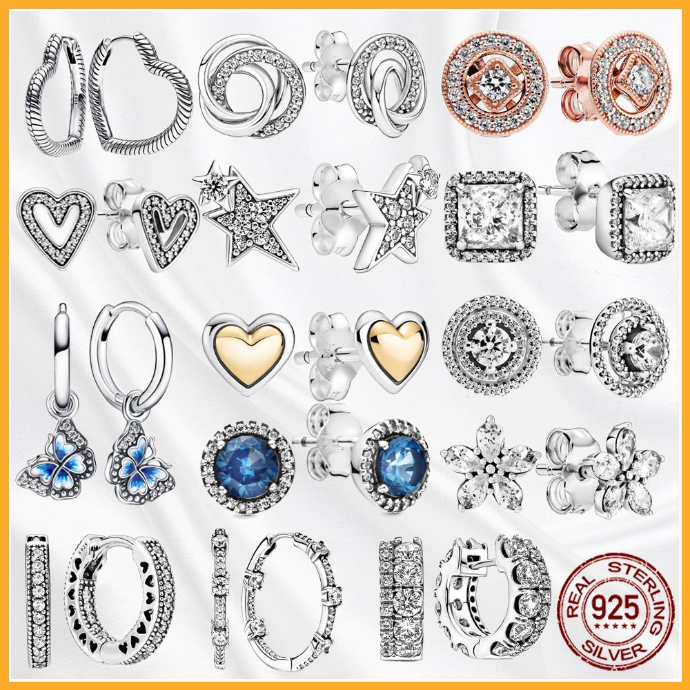 925 Silver Heart Hoop Earrings Sparkling Original Jewelry Gift for Women