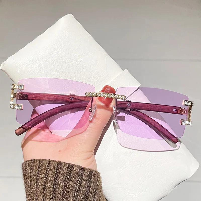 Rimless Diamond Square Sunglasses Women For Men Female Luxury Brand Designer Sun Glasses Vintage Small Frame Punk Shades Uv400