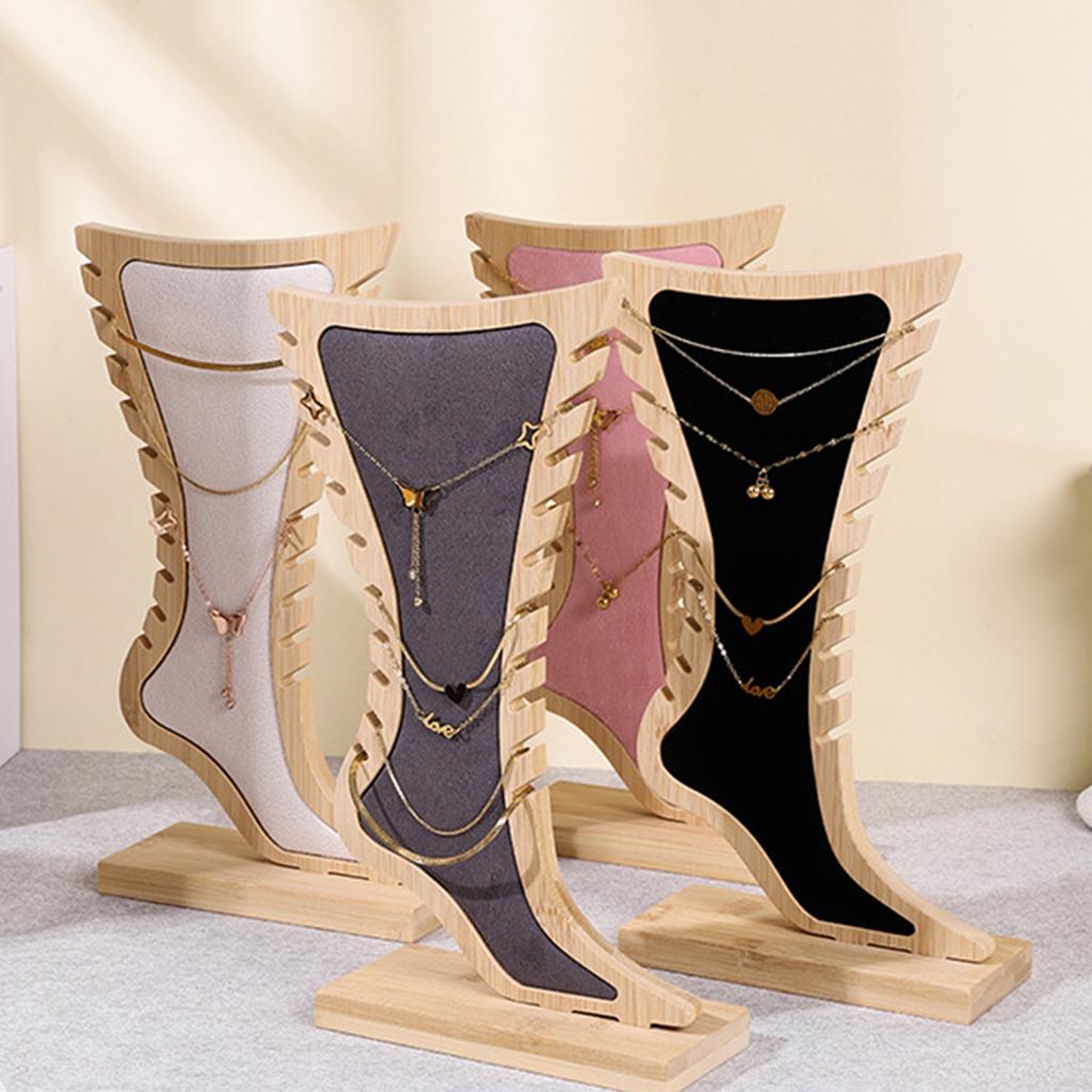 Bamboo Wood Jewelry Display Stand Foot Shaped Storage Rack for Earrings Necklaces Bracelets Accessories Organizer