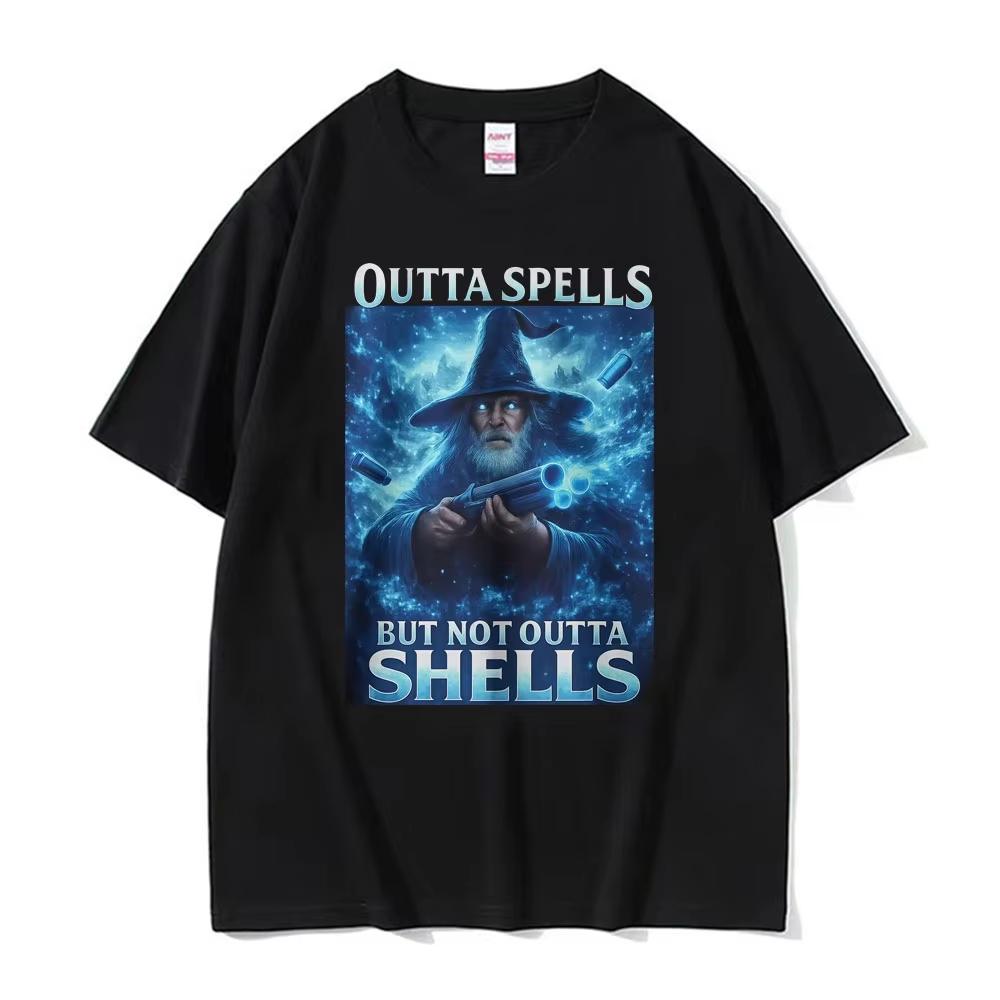Outta Spells But Not Outta Shells Ironic Wizard Funny Fantasy Meme T Shirts Men Women Summer Tops pure Cotton Tshirt Streetwear S