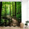 Forest Path Shower Curtain Green Trees And Wooden Bridge Print Polyester Bath Curtain With 12 Hooks For Nature Decor