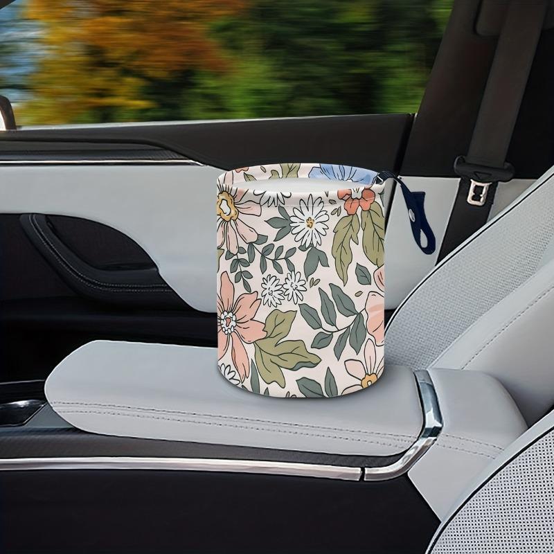 Floral Pattern Car Trash Bin - Durable Polyester, Fit for All Vehicles, Stylish Garbage Organizer with Secure Strap for Cars, Camping & Kitchen